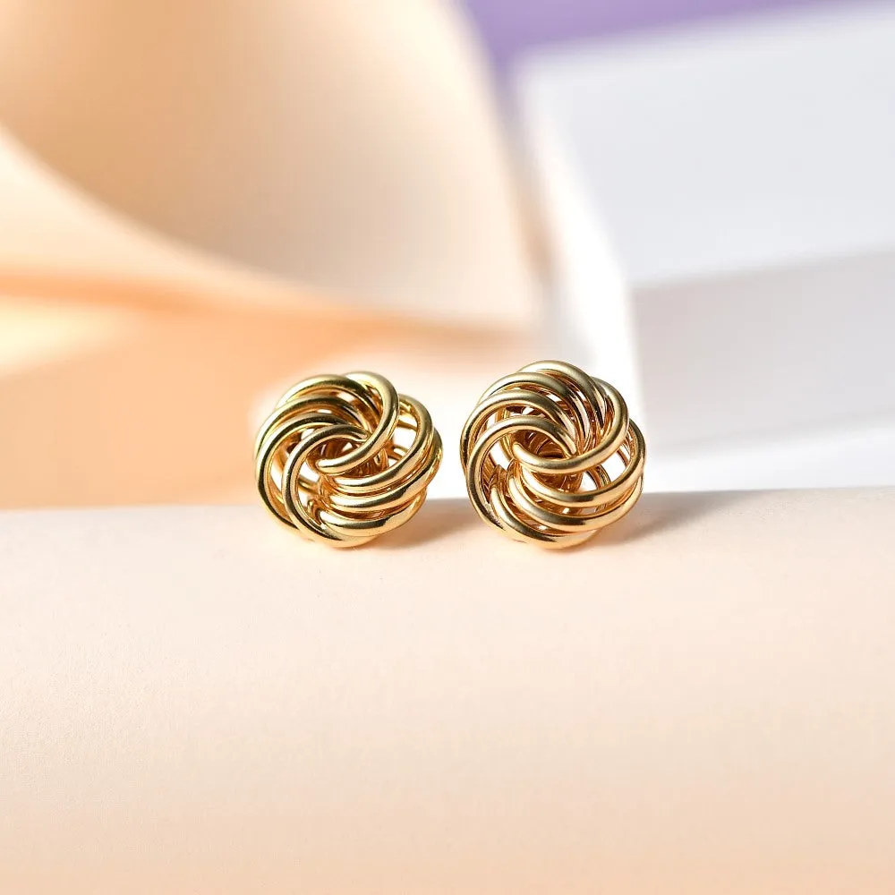 9k Yellow Gold Rose Petals Stud Earrings   Love Knot Gold Stud Earrings in 9K Gold