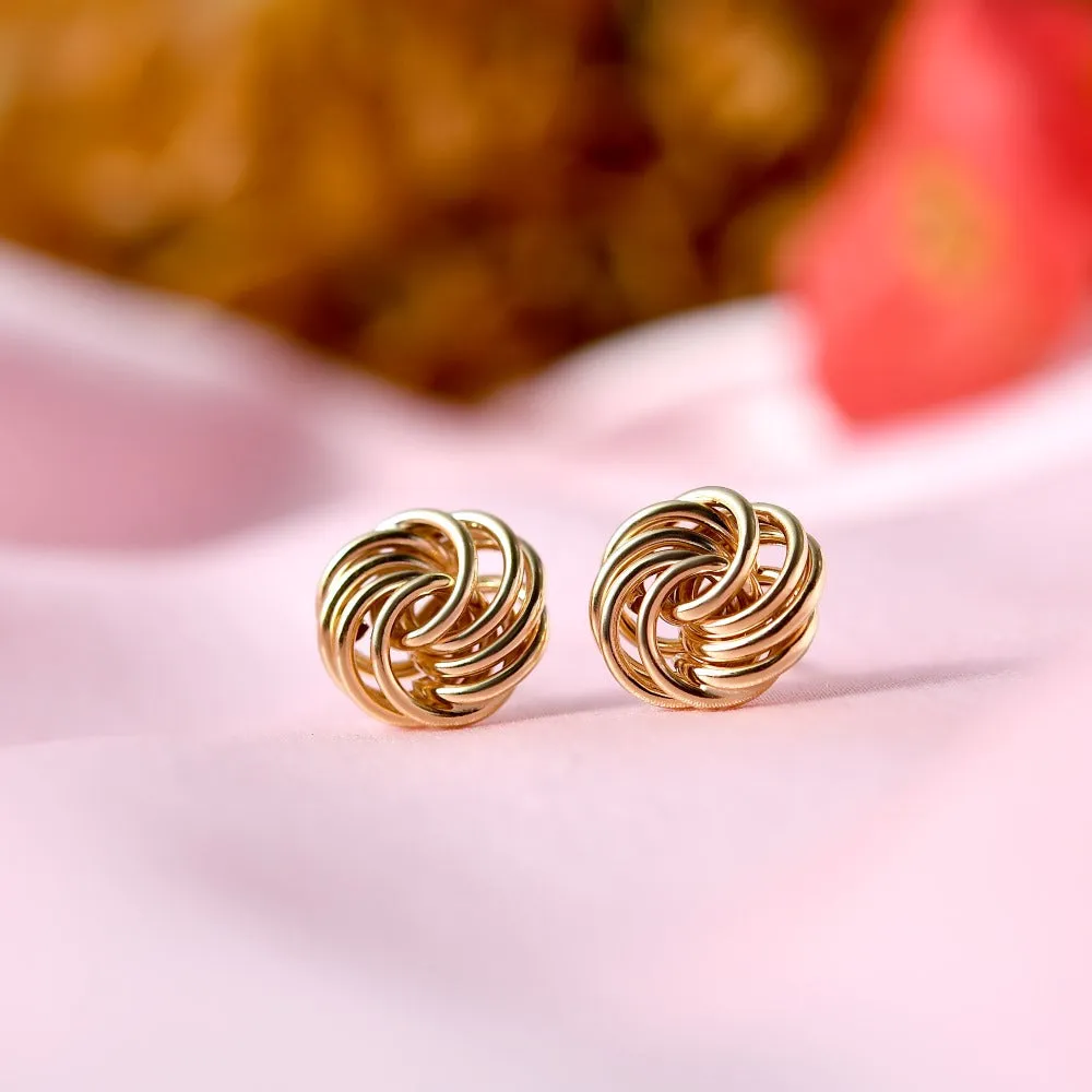9k Yellow Gold Rose Petals Stud Earrings   Love Knot Gold Stud Earrings in 9K Gold