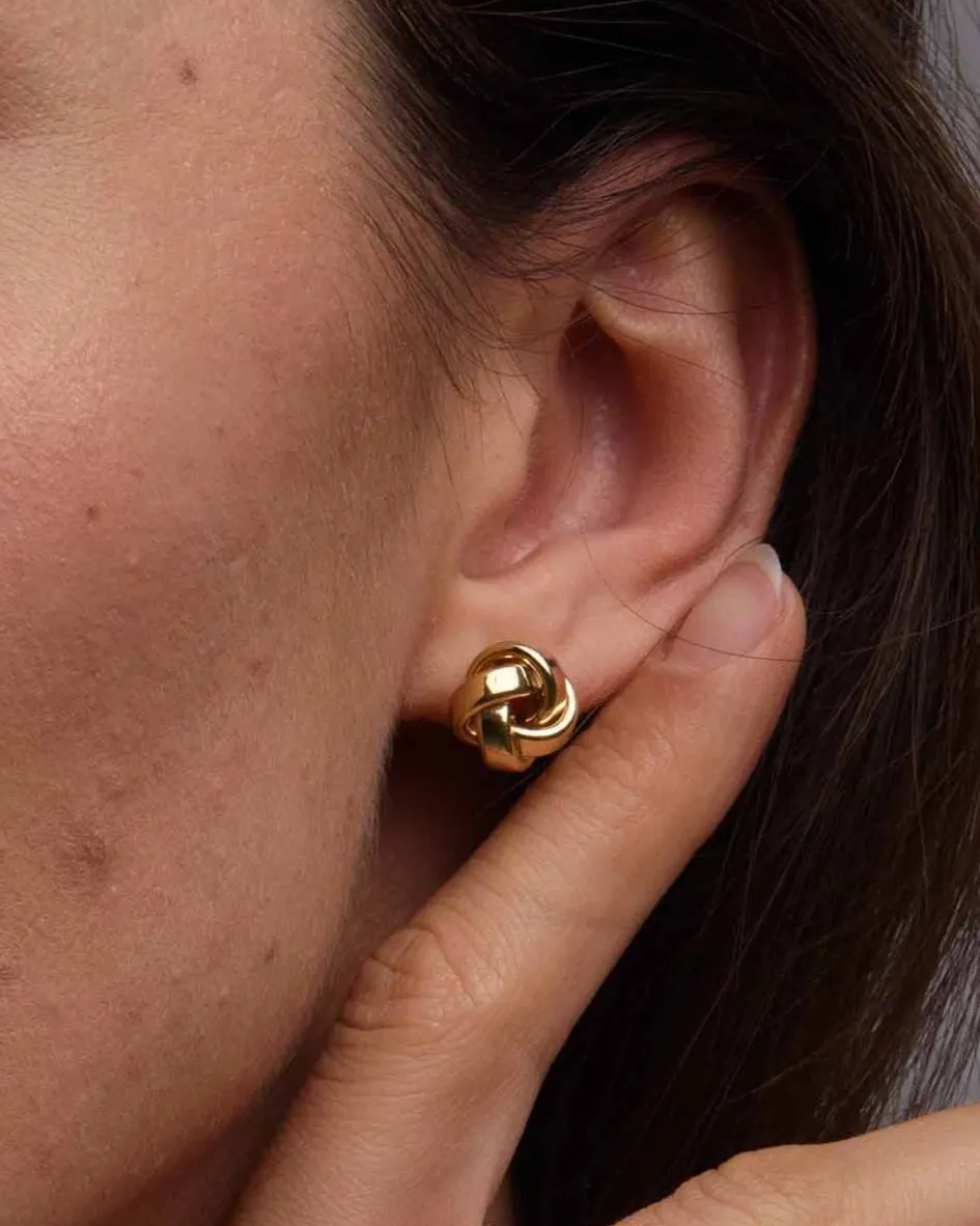 9k Yellow Gold Rose Petals Stud Earrings   Love Knot Gold Stud Earrings in 9K Gold