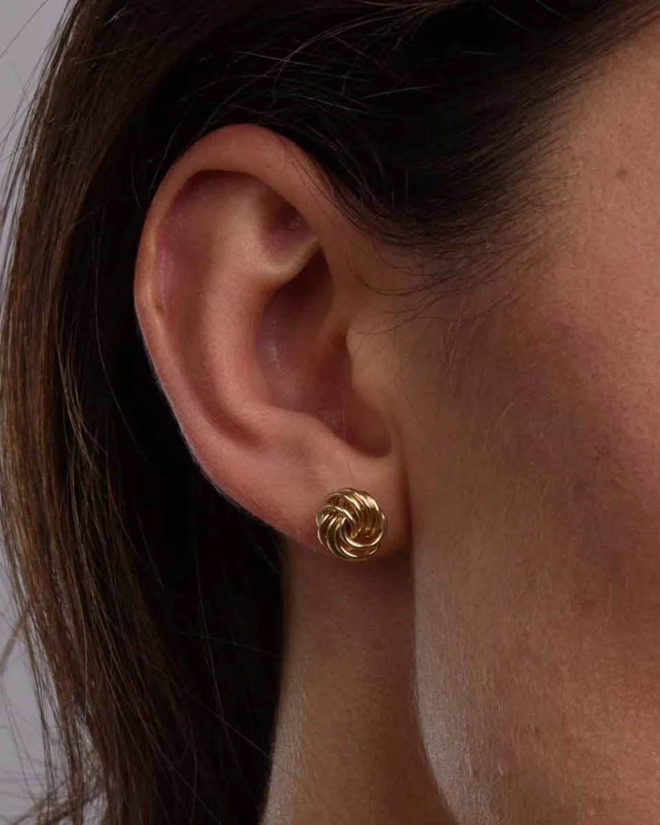 9k Yellow Gold Rose Petals Stud Earrings   Love Knot Gold Stud Earrings in 9K Gold