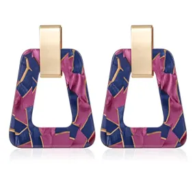 Acrylic Geometric Statement Earrings - Mottled Resin Lightweight Dangle Earrings for Party or Vacation (PURPLE)