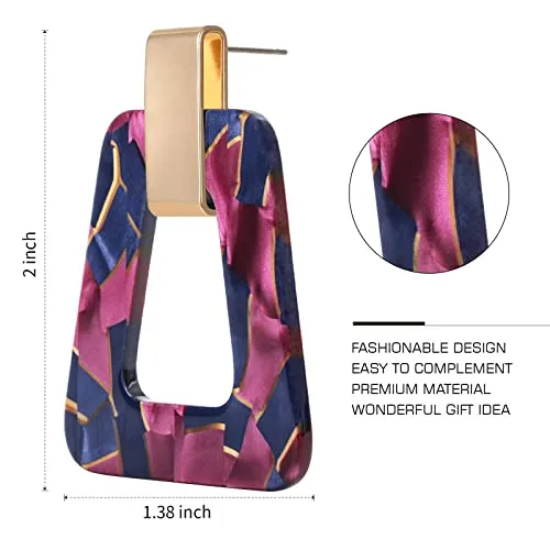 Acrylic Geometric Statement Earrings - Mottled Resin Lightweight Dangle Earrings for Party or Vacation (PURPLE)
