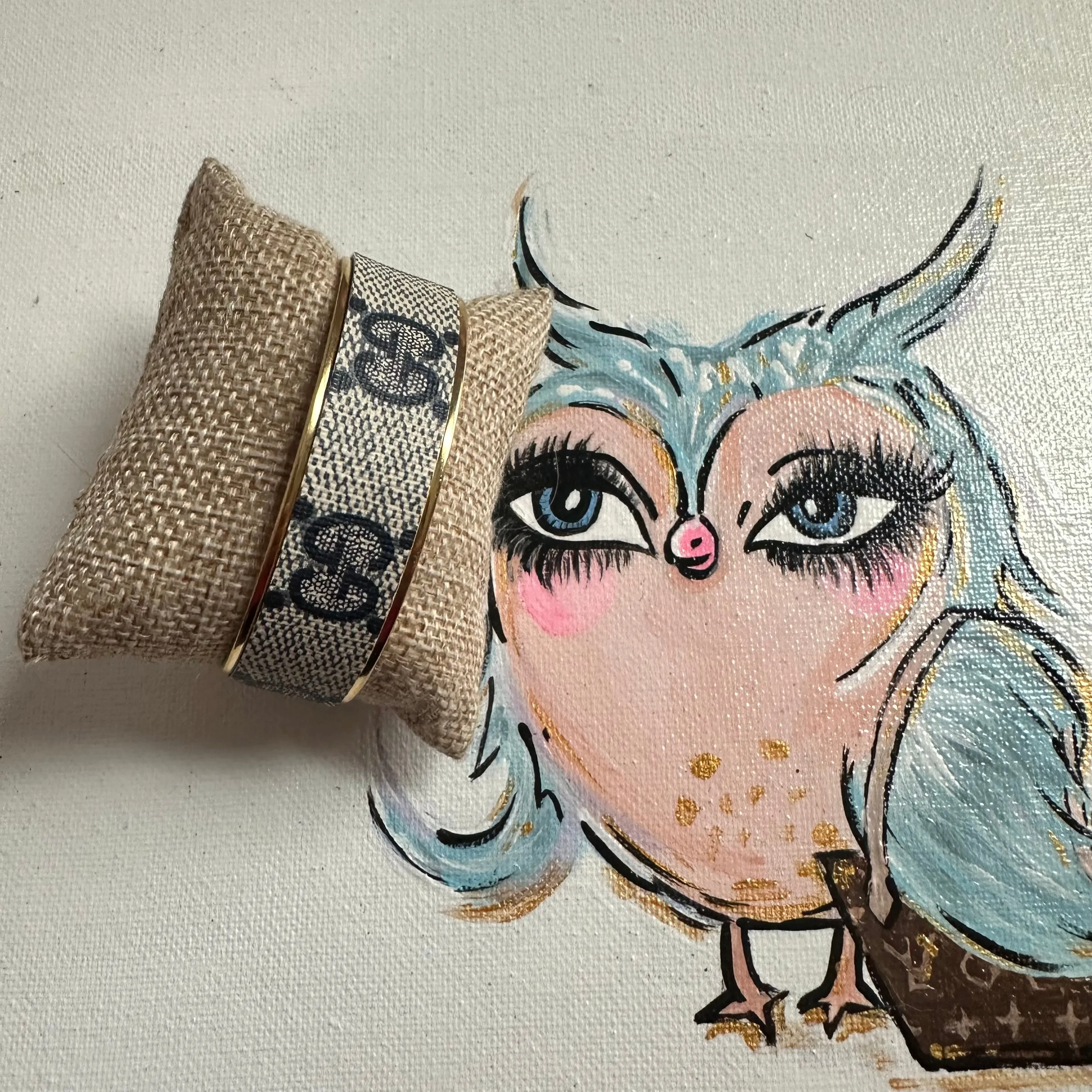 Adjustable Bracelet Cuff in Upcycled Navy GG (Horizontal)