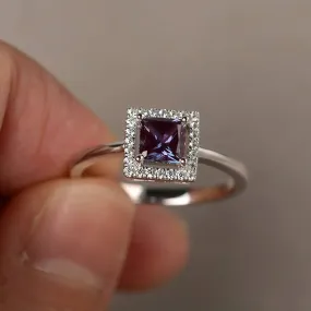 Alexandrite Halo Ring - 925 Solid Sterling Silver Ring