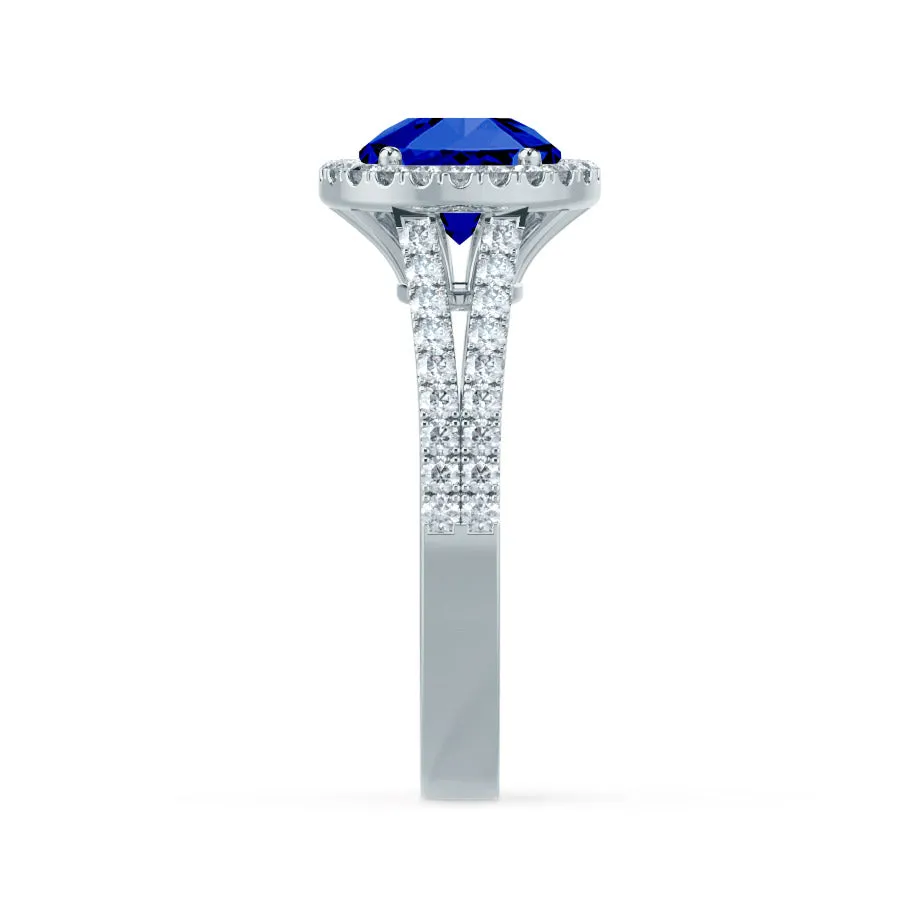 AMELIA - Chatham® Lab Grown Blue Sapphire & Diamond 18k White Gold Halo Ring
