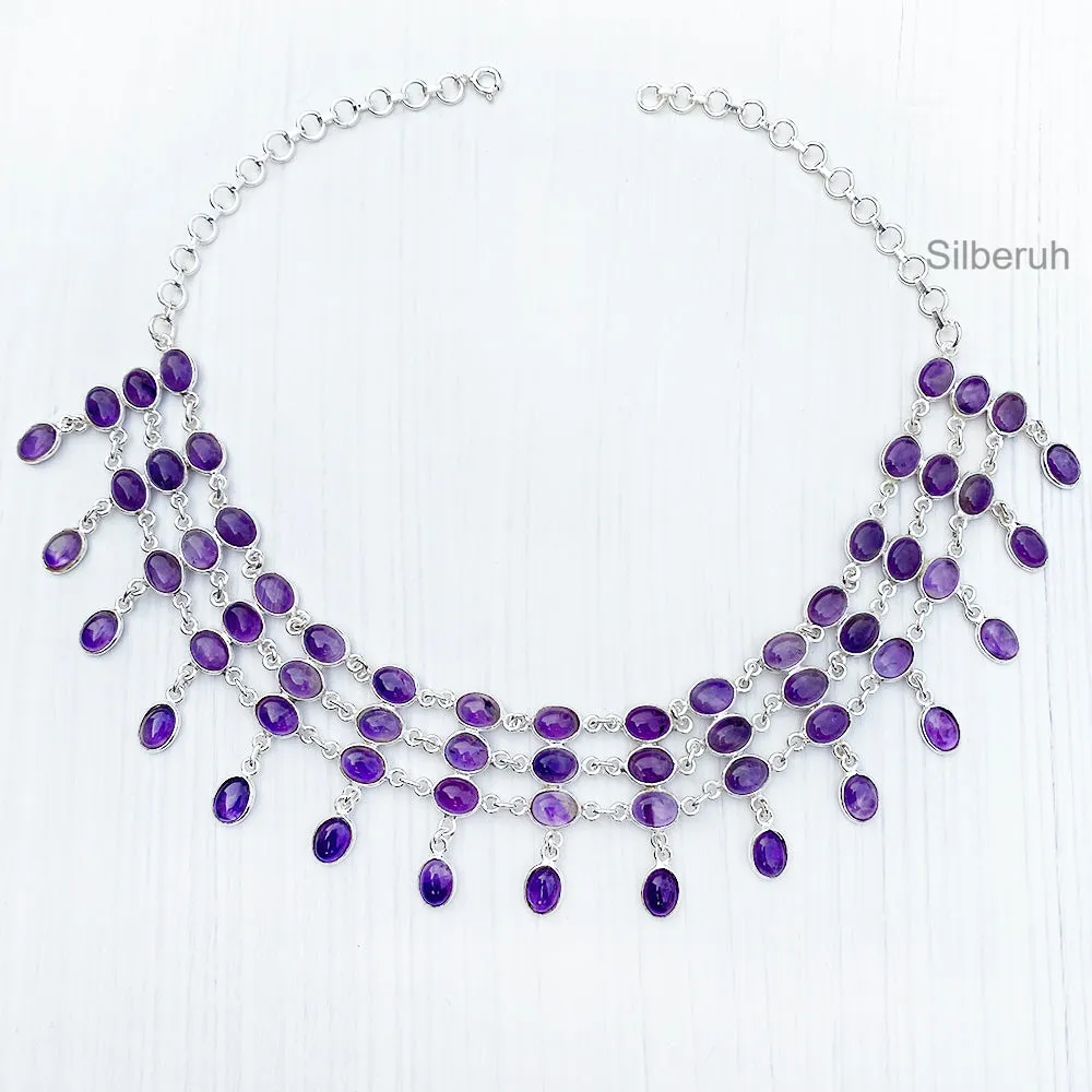 Amethyst Choker Silver Necklace