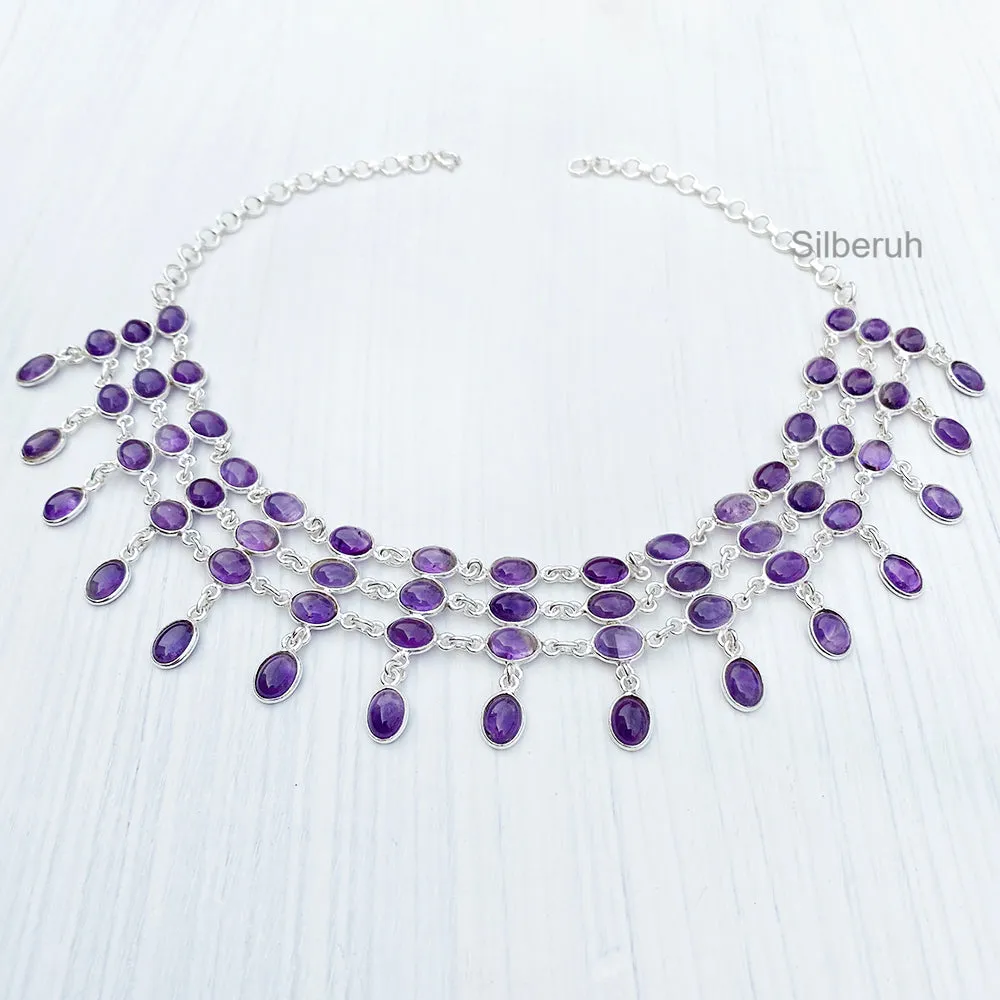 Amethyst Choker Silver Necklace