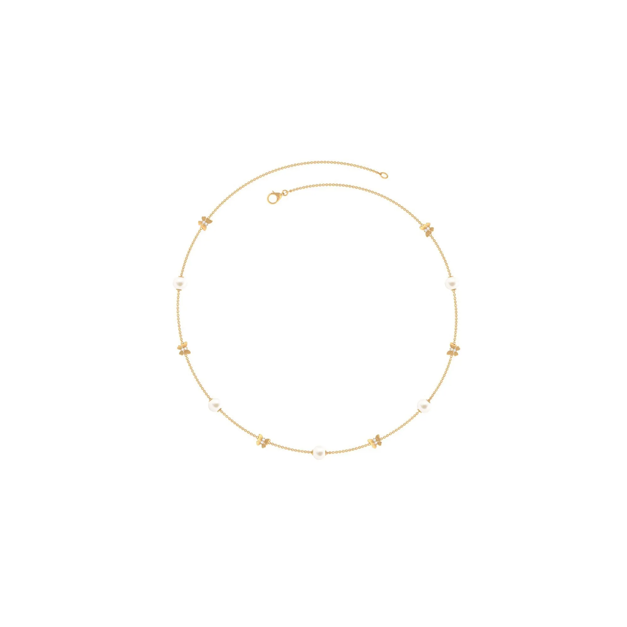 Animal Inspired Freshwater Pearl Station Chain Necklace with Diamond