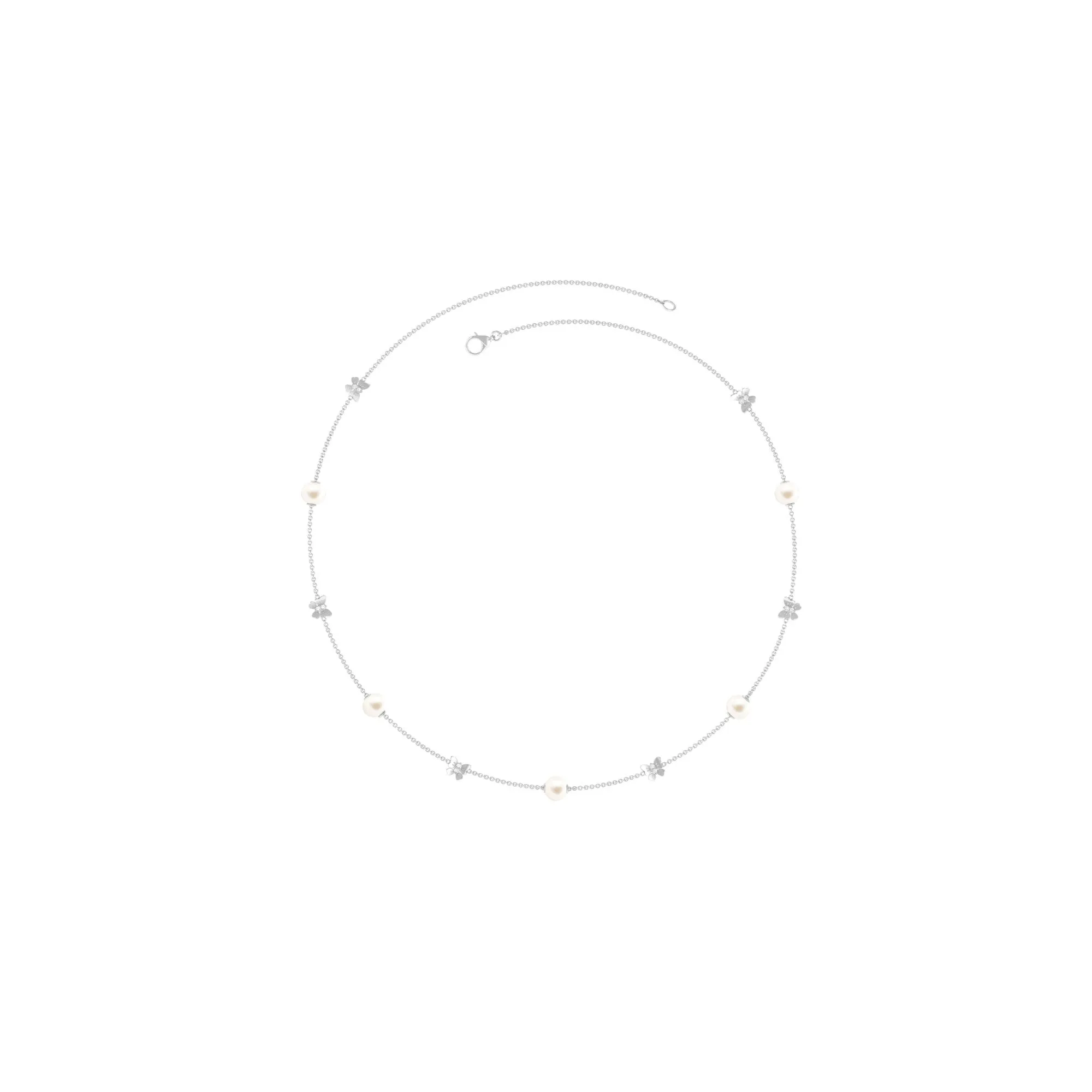 Animal Inspired Freshwater Pearl Station Chain Necklace with Diamond