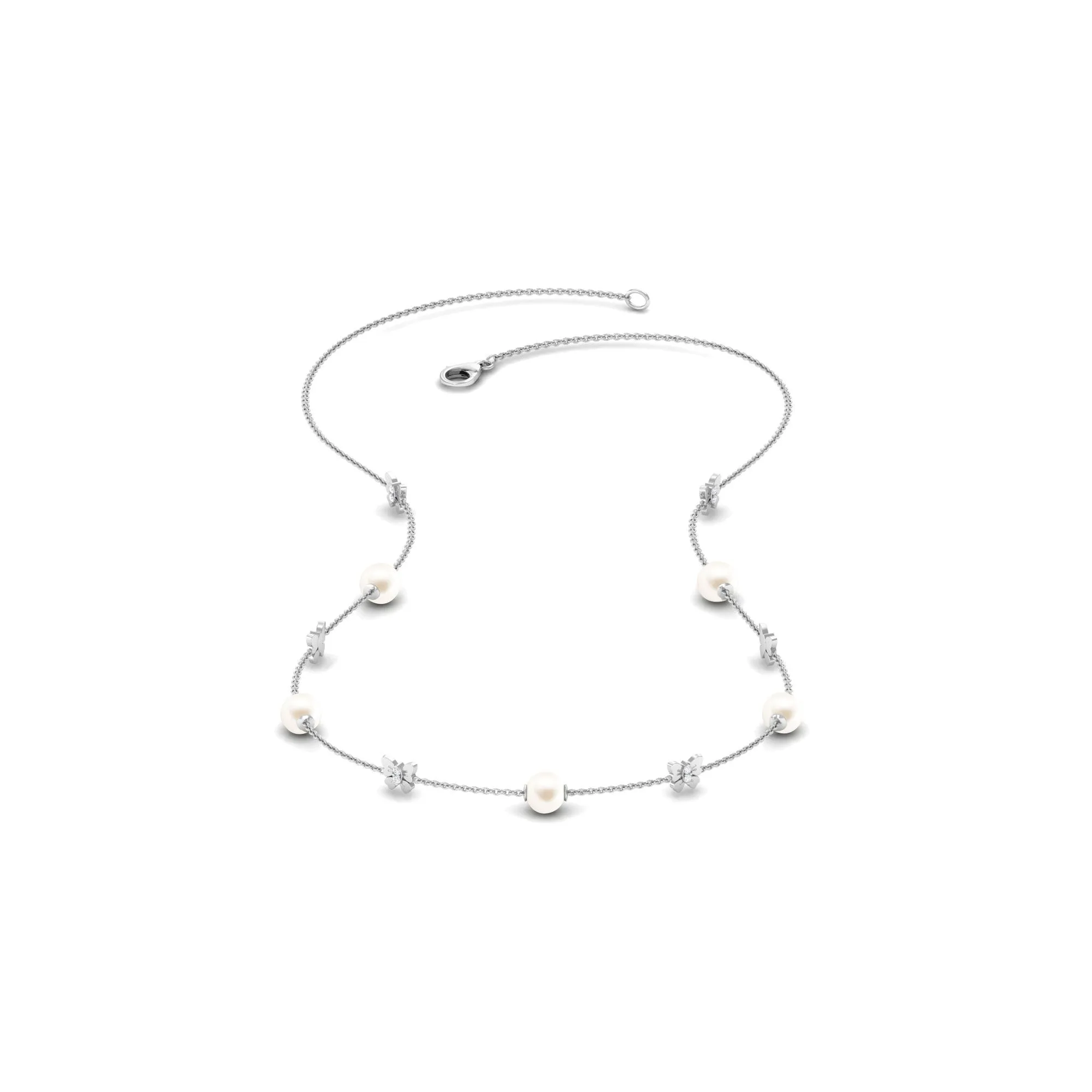 Animal Inspired Freshwater Pearl Station Chain Necklace with Diamond