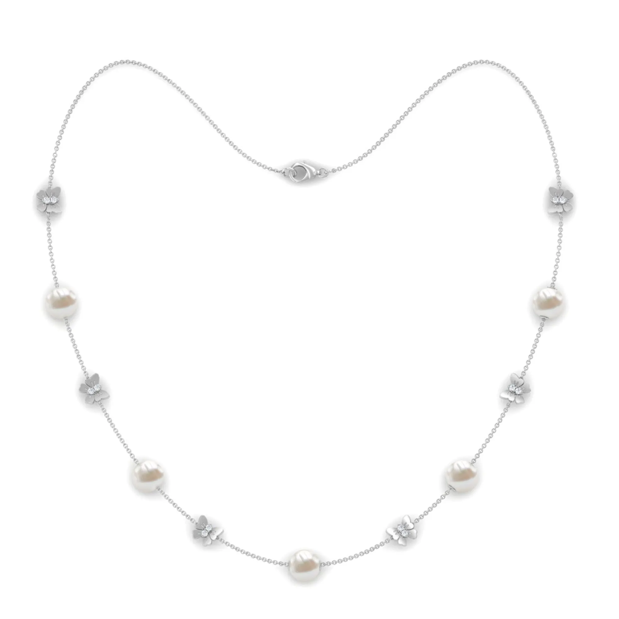 Animal Inspired Freshwater Pearl Station Chain Necklace with Diamond