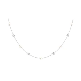 Animal Inspired Freshwater Pearl Station Chain Necklace with Diamond