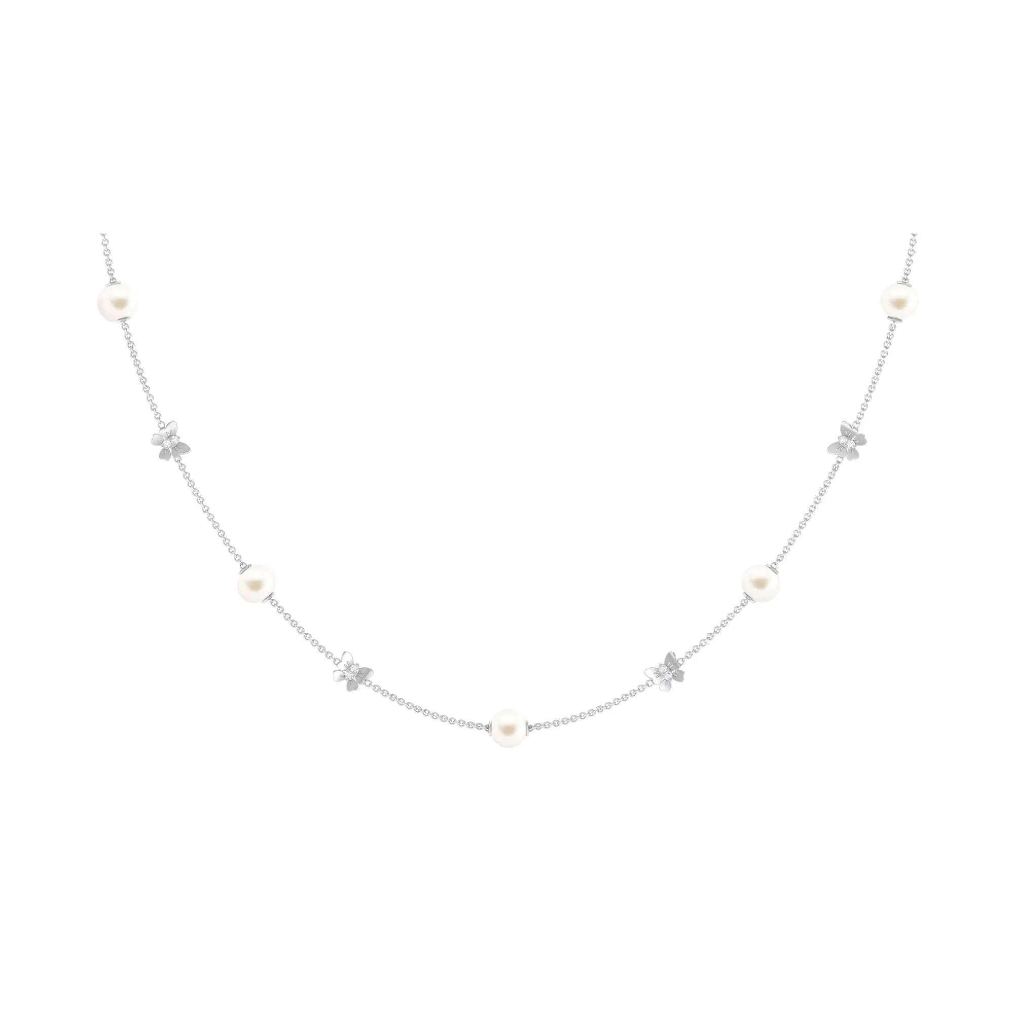Animal Inspired Freshwater Pearl Station Chain Necklace with Diamond