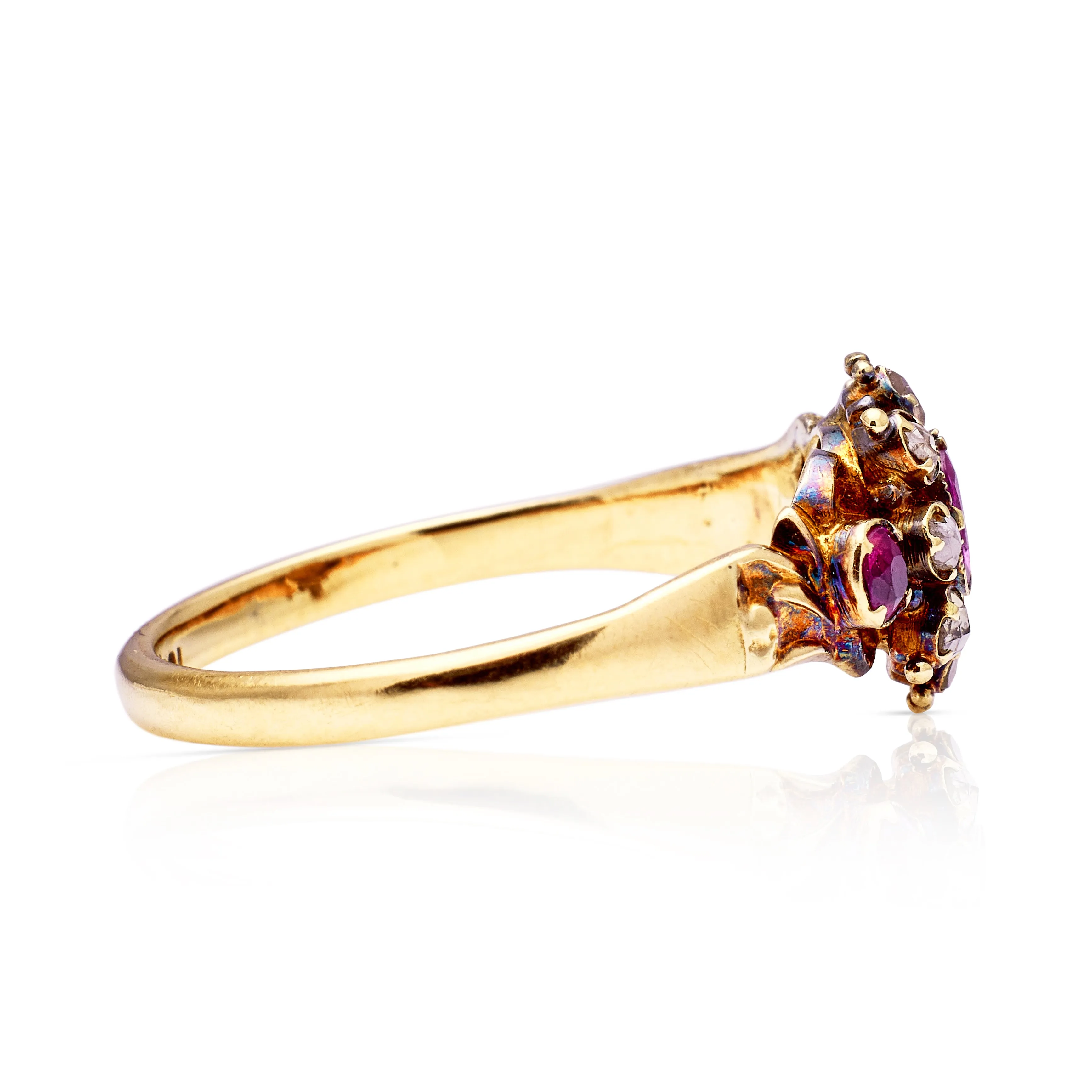 Antique, early Victorian ruby & diamond cluster ring