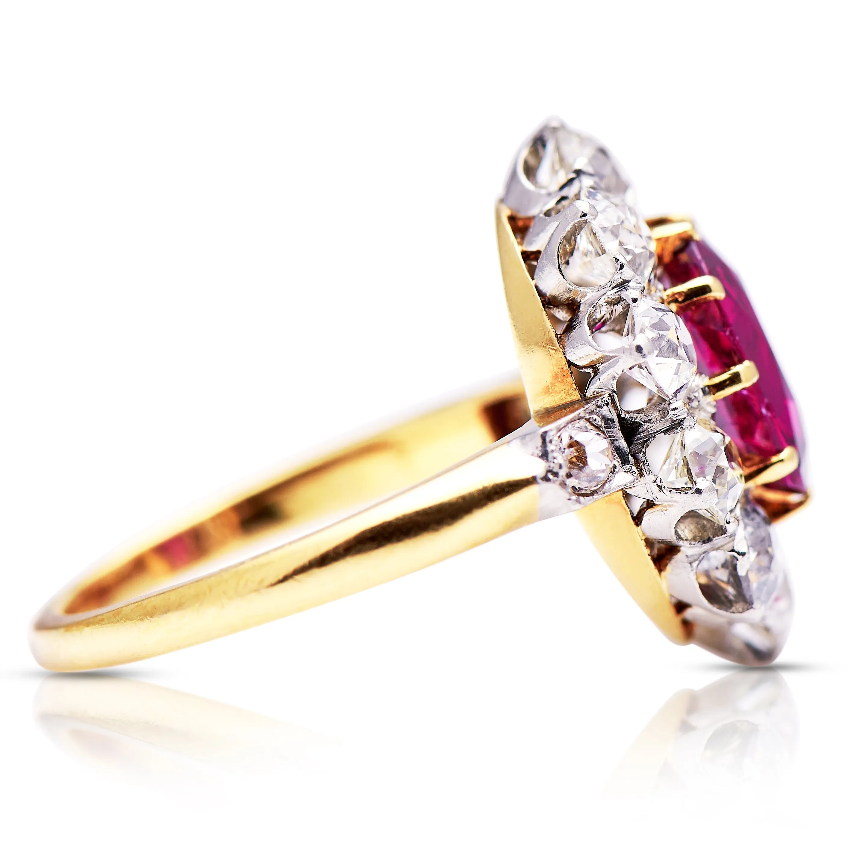 Antique, French, ruby & diamond cluster engagement ring