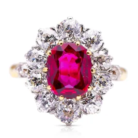 Antique, French, ruby & diamond cluster engagement ring