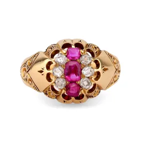 Antique ruby diamond 18k yellow gold ring