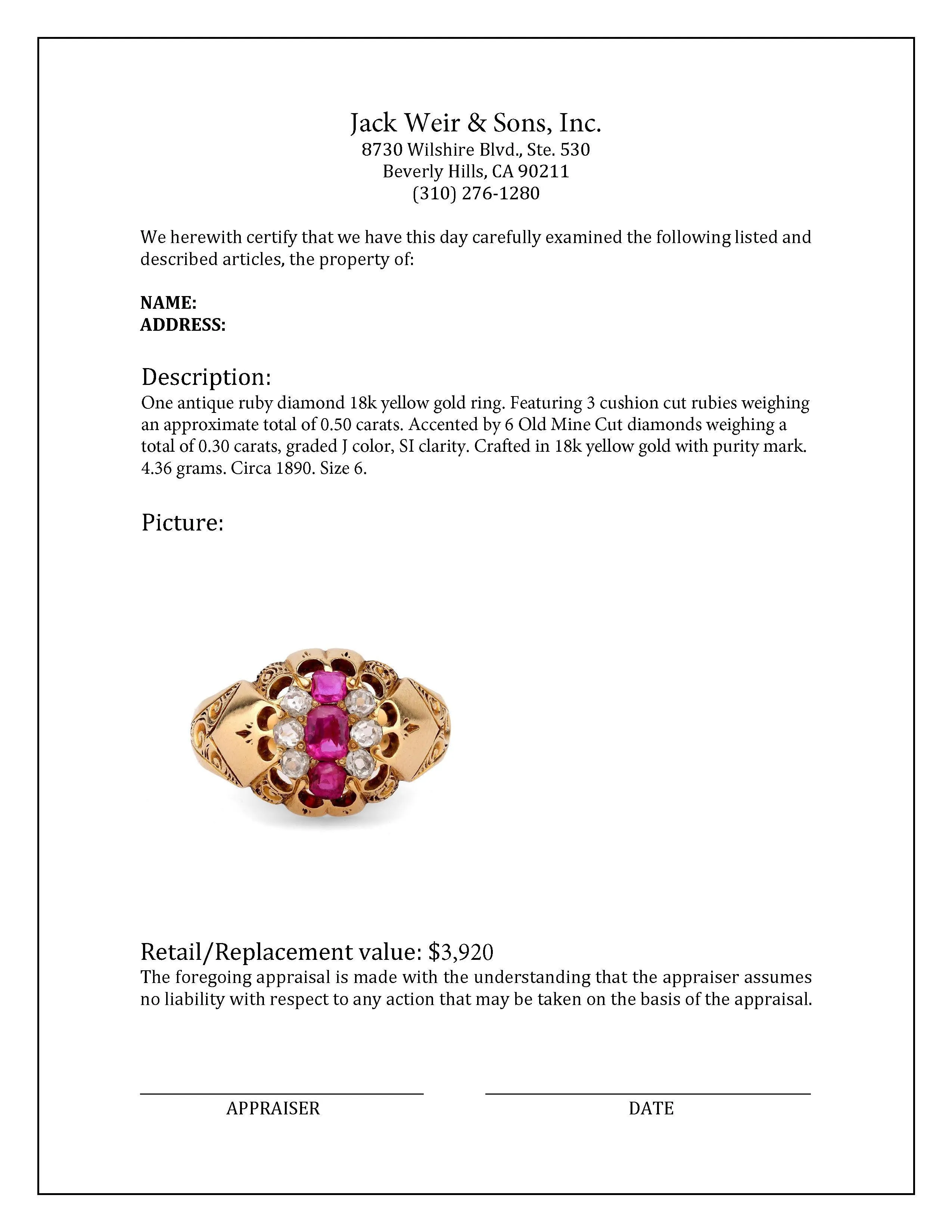 Antique ruby diamond 18k yellow gold ring