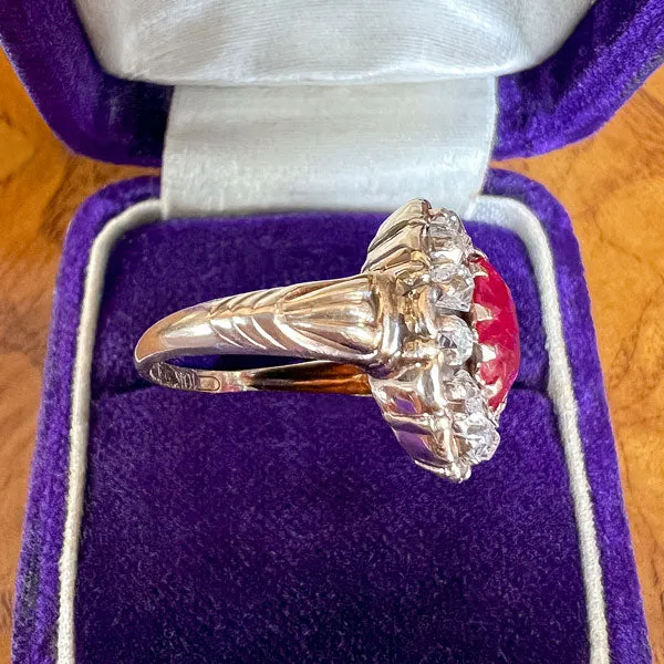 Antique Ruby (no heat) & Old Mine Cut Diamond Ring, 3.10ct.