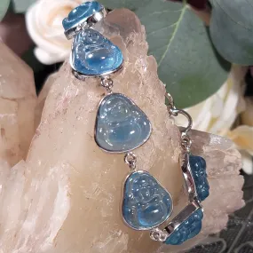 Aquamarine Buddha Bracelet .925 Silver for Calm Communication