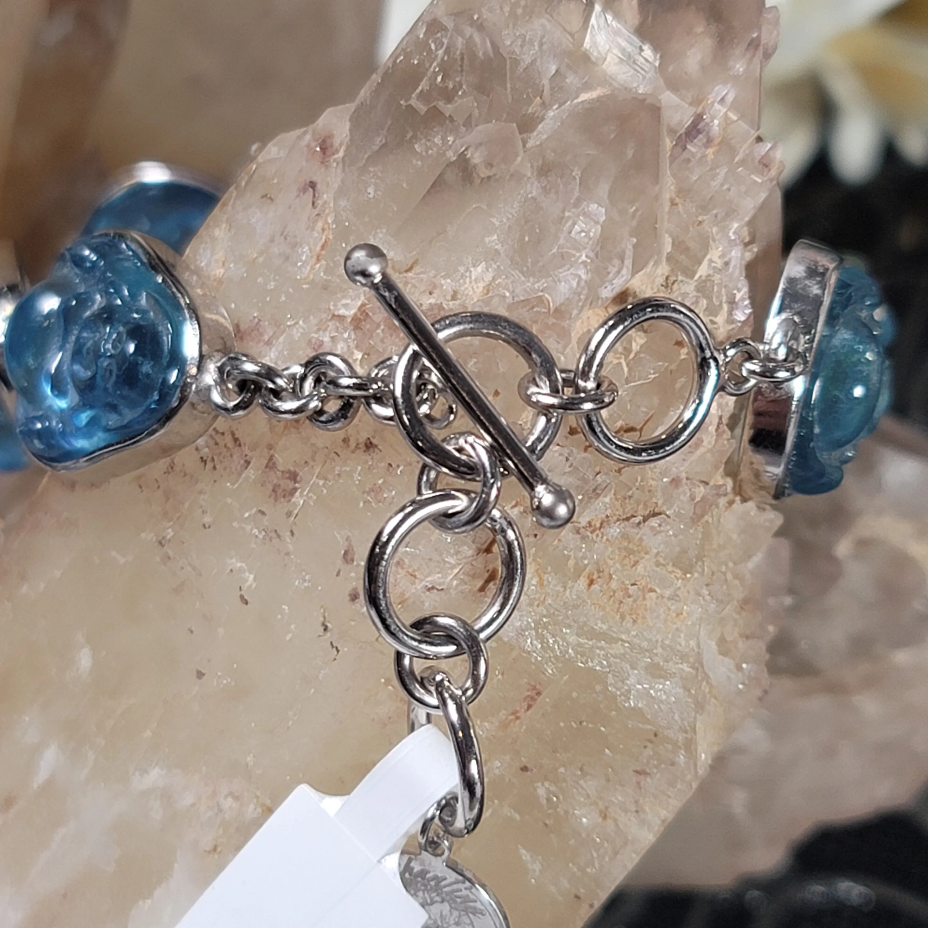 Aquamarine Buddha Bracelet .925 Silver for Calm Communication