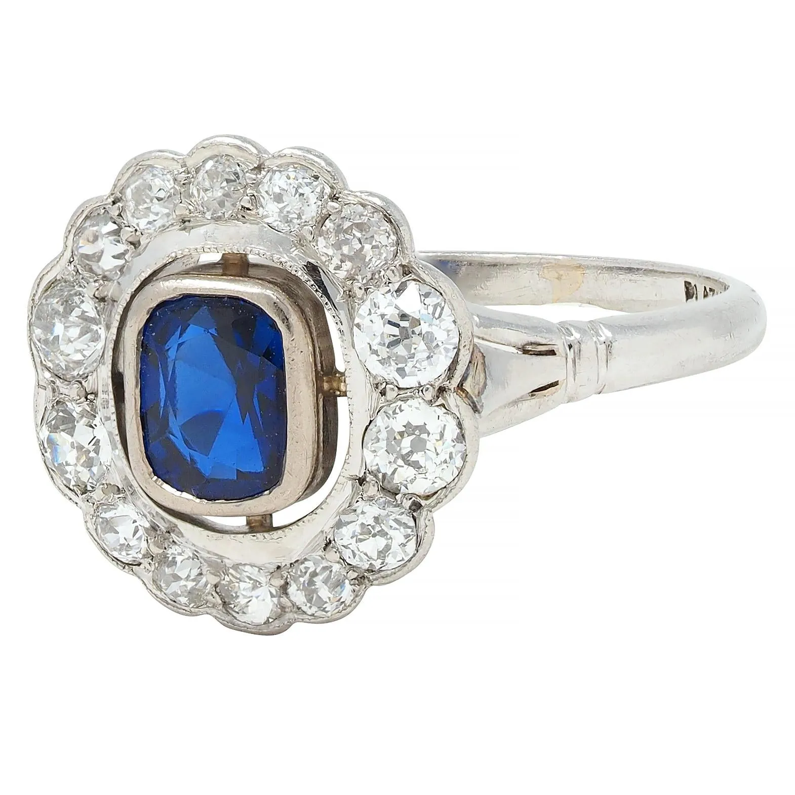 Art Deco 1.62 CTW Sapphire Diamond Platinum Floating Halo Ring