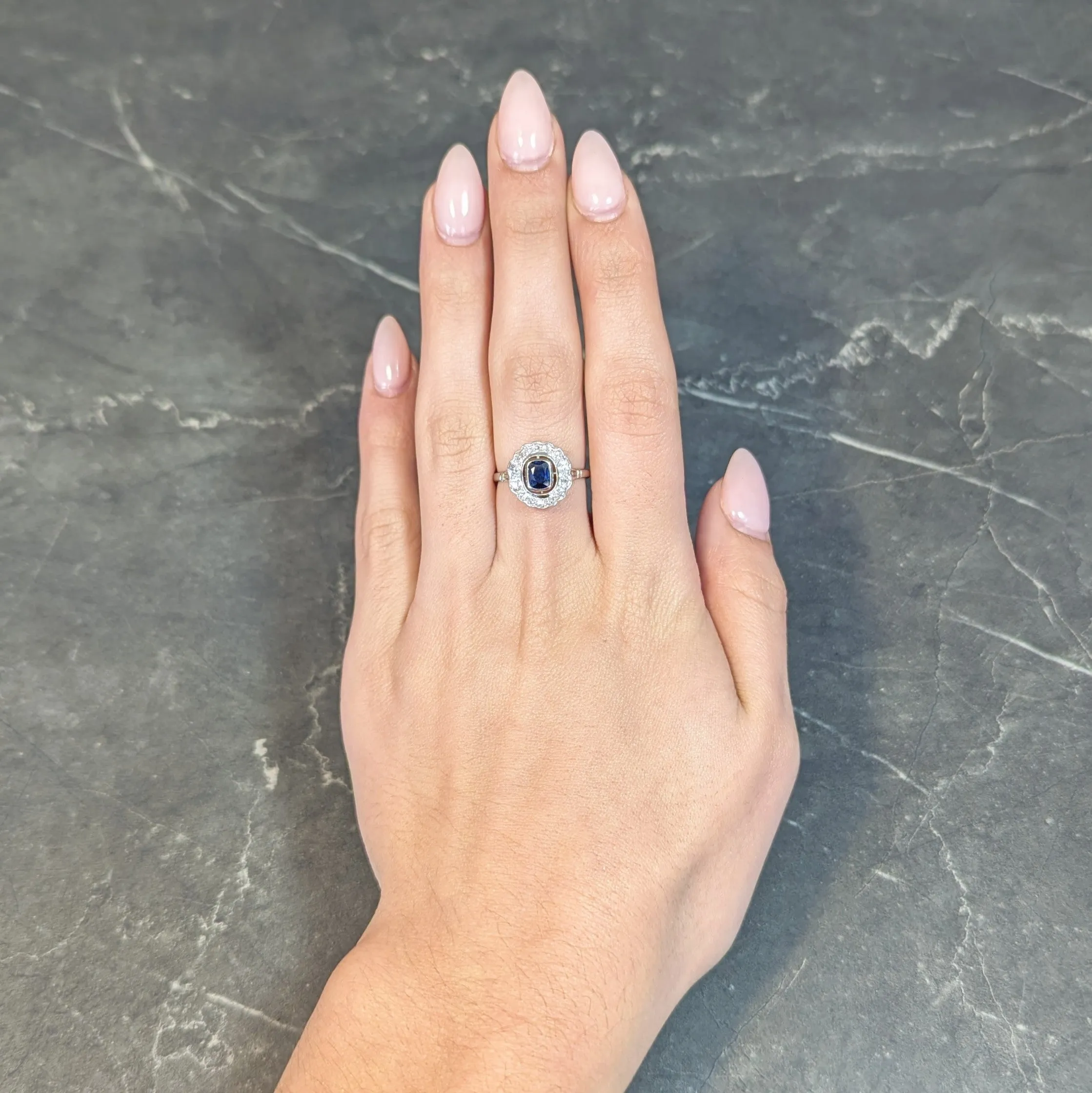 Art Deco 1.62 CTW Sapphire Diamond Platinum Floating Halo Ring