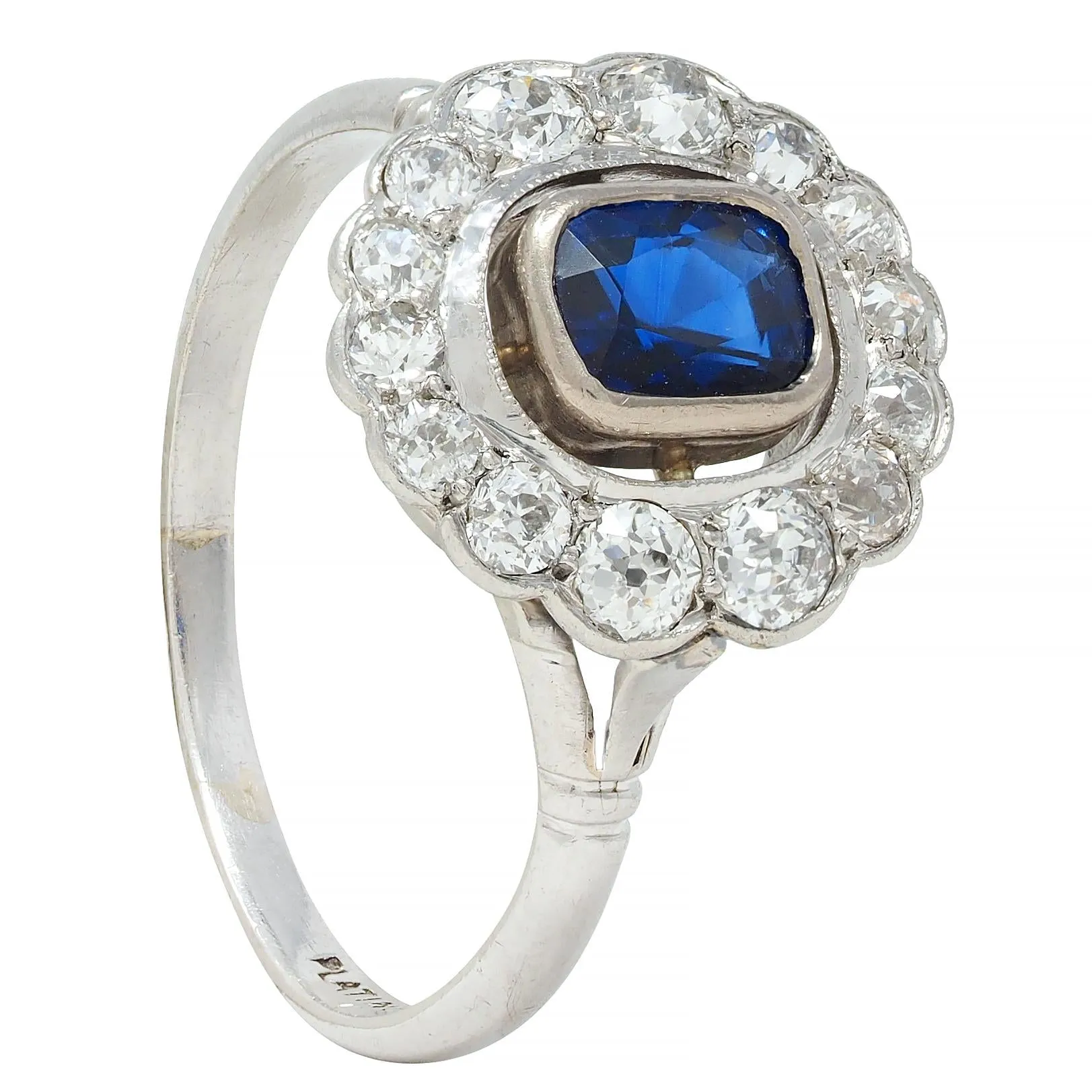 Art Deco 1.62 CTW Sapphire Diamond Platinum Floating Halo Ring