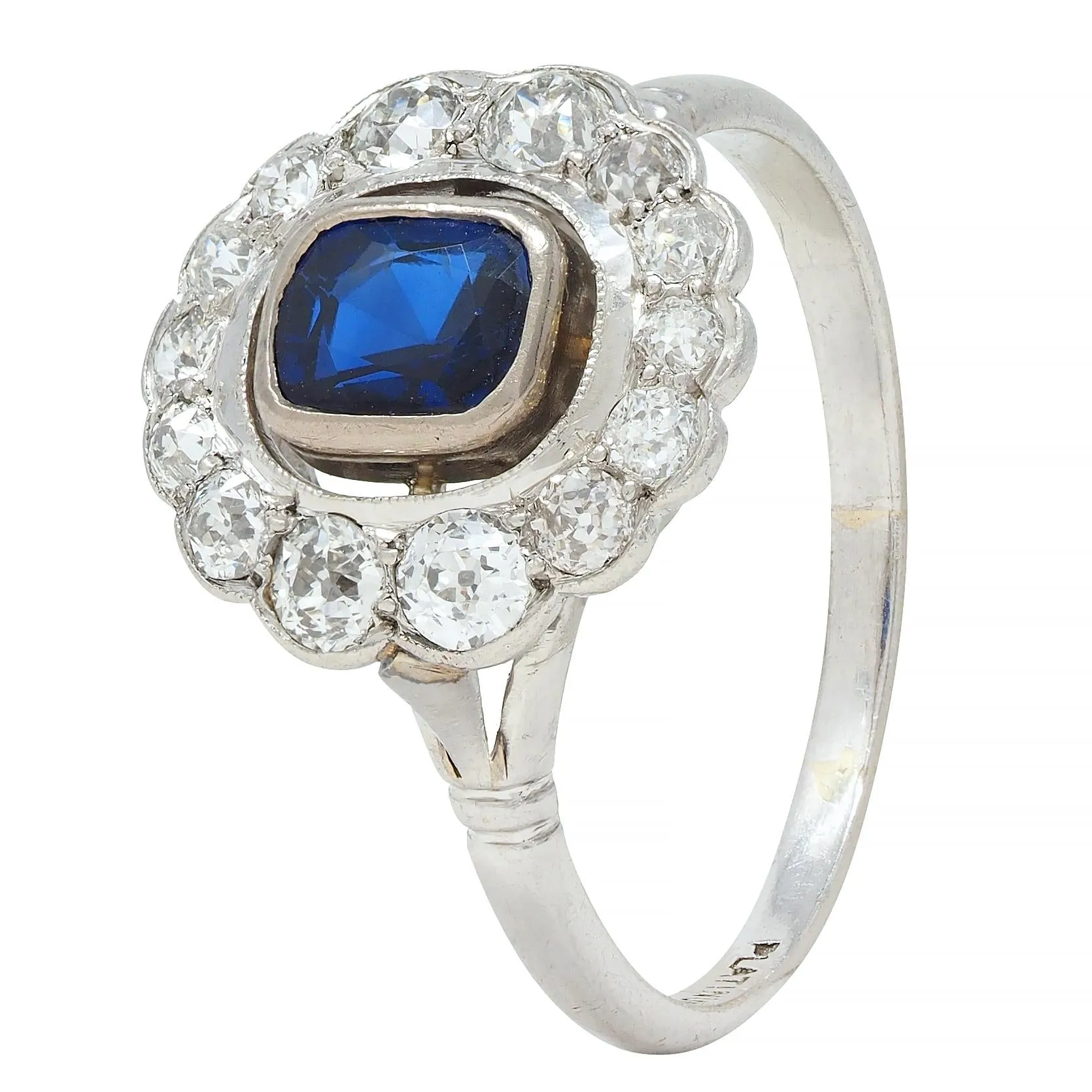 Art Deco 1.62 CTW Sapphire Diamond Platinum Floating Halo Ring