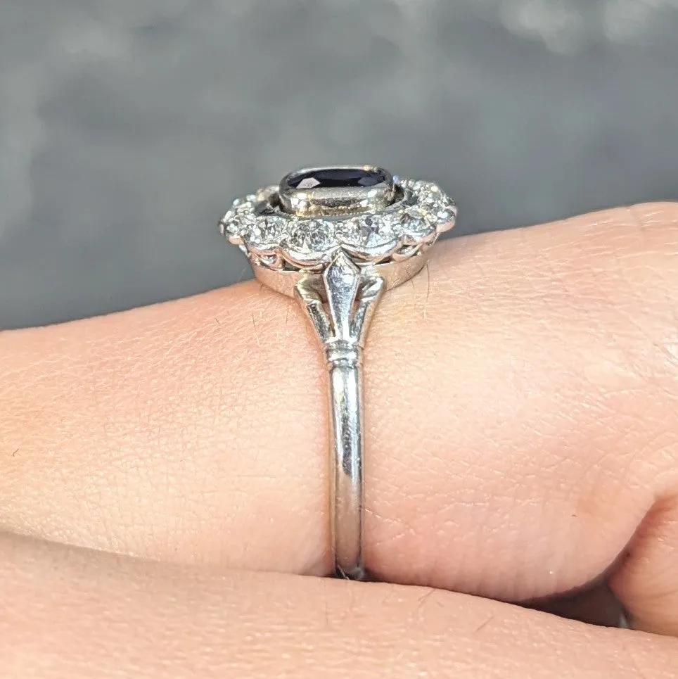 Art Deco 1.62 CTW Sapphire Diamond Platinum Floating Halo Ring