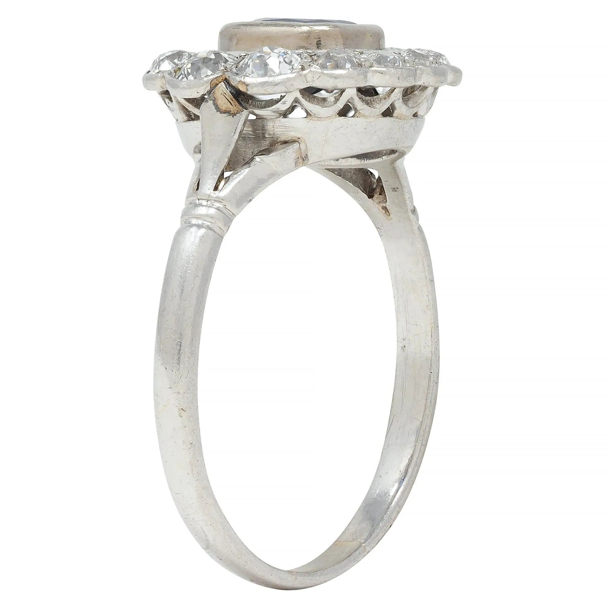 Art Deco 1.62 CTW Sapphire Diamond Platinum Floating Halo Ring