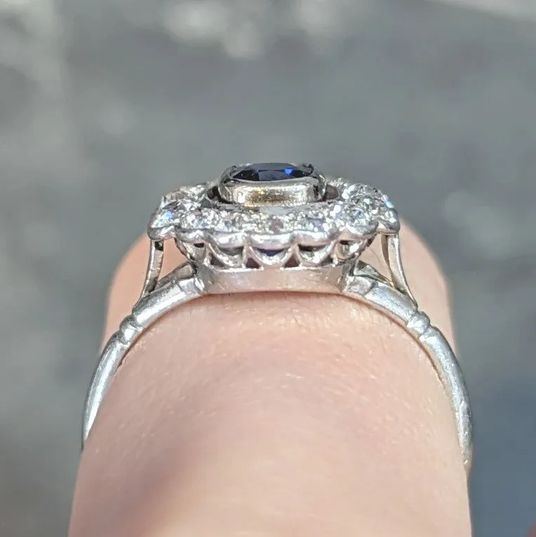 Art Deco 1.62 CTW Sapphire Diamond Platinum Floating Halo Ring