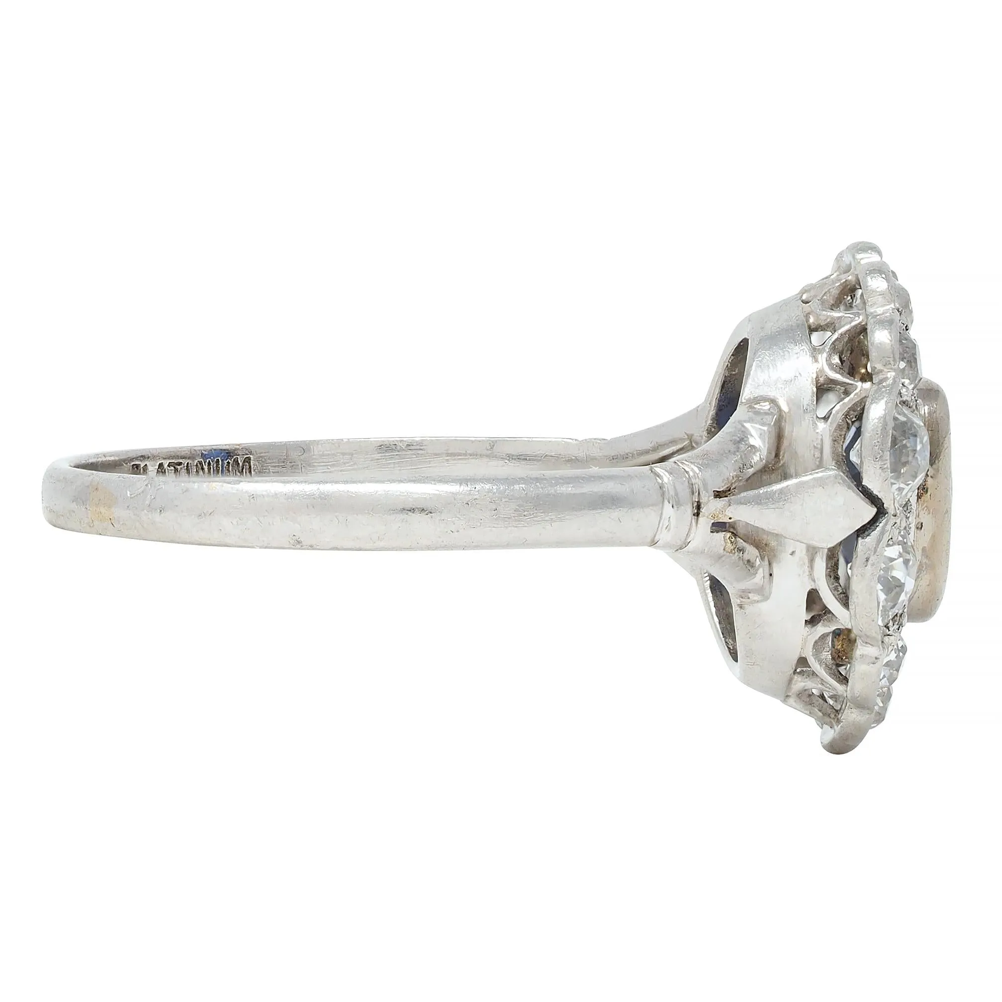 Art Deco 1.62 CTW Sapphire Diamond Platinum Floating Halo Ring