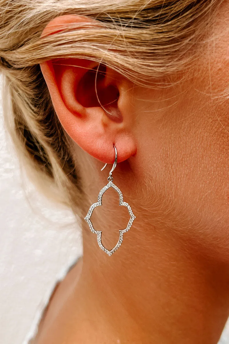 Art Deco Rhinestone Dangle Earrings (Silver)