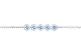 Asfour Crystal Tennis Bracelet Inlaid With Round Cut Aquamarine Zircon In 925 Sterling Silver-BM0052-WM