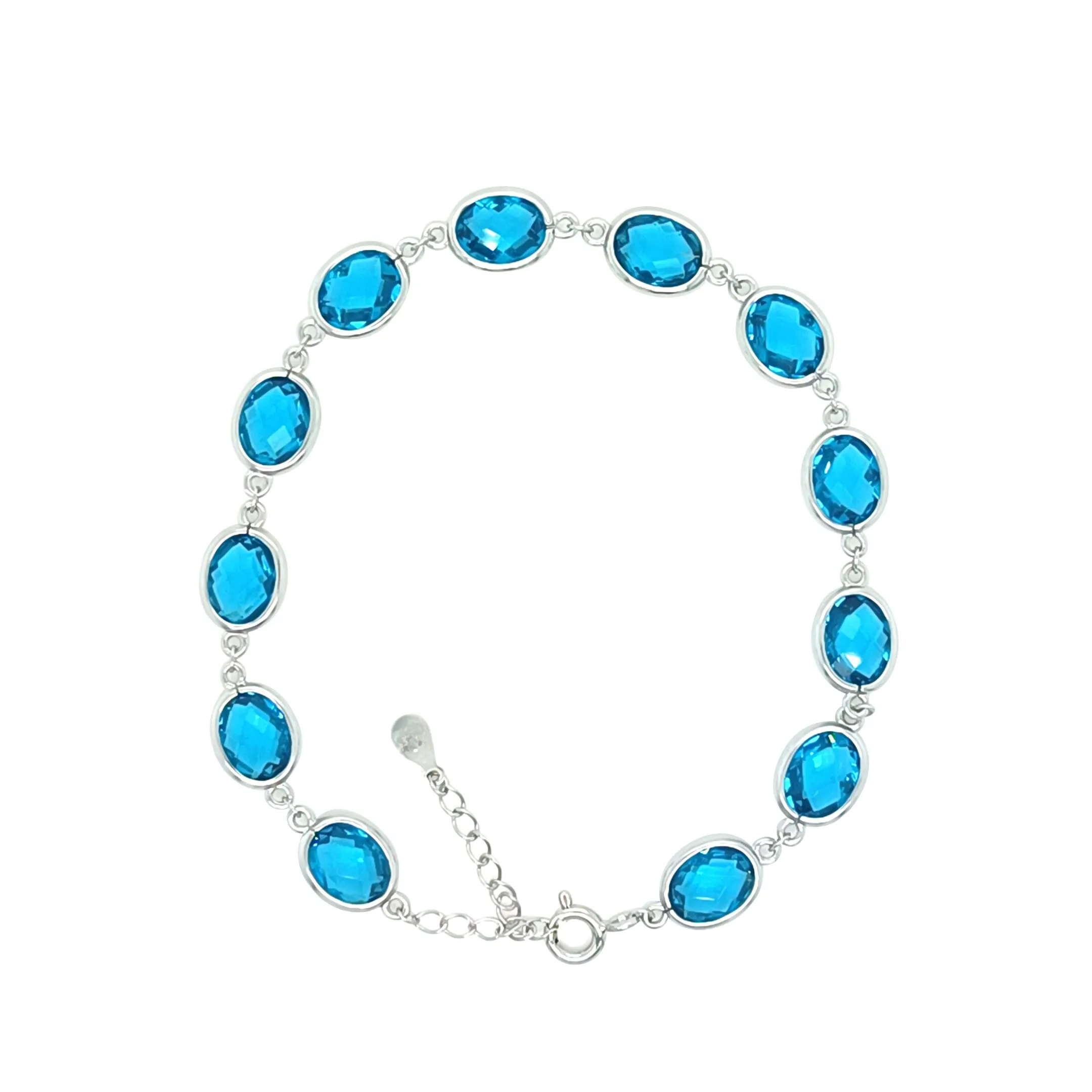Asfour Crystal Tennis Bracelet With Aquamarine Oval Zircon In 925 Sterling Silver-BD0168-M5