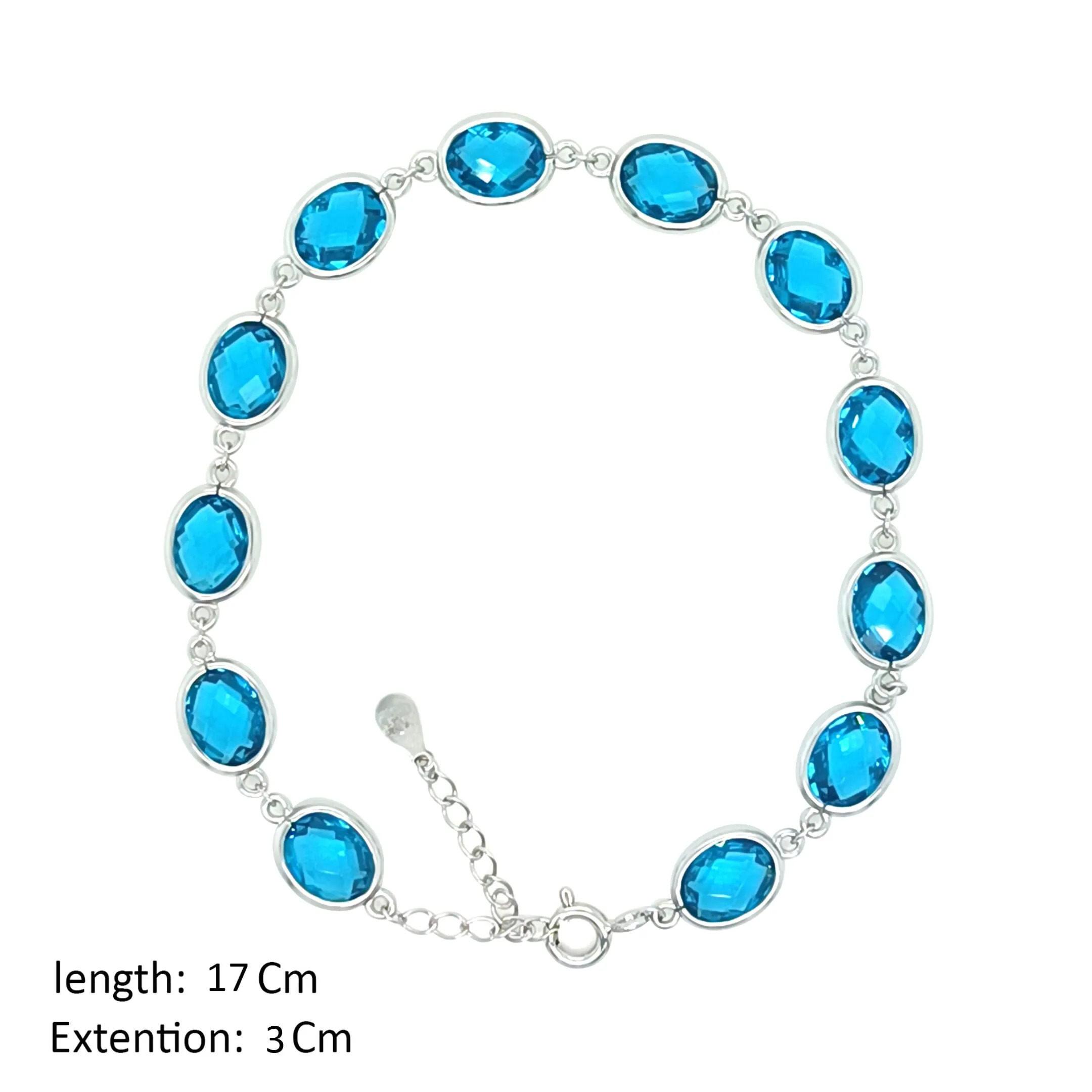 Asfour Crystal Tennis Bracelet With Aquamarine Oval Zircon In 925 Sterling Silver-BD0168-M5