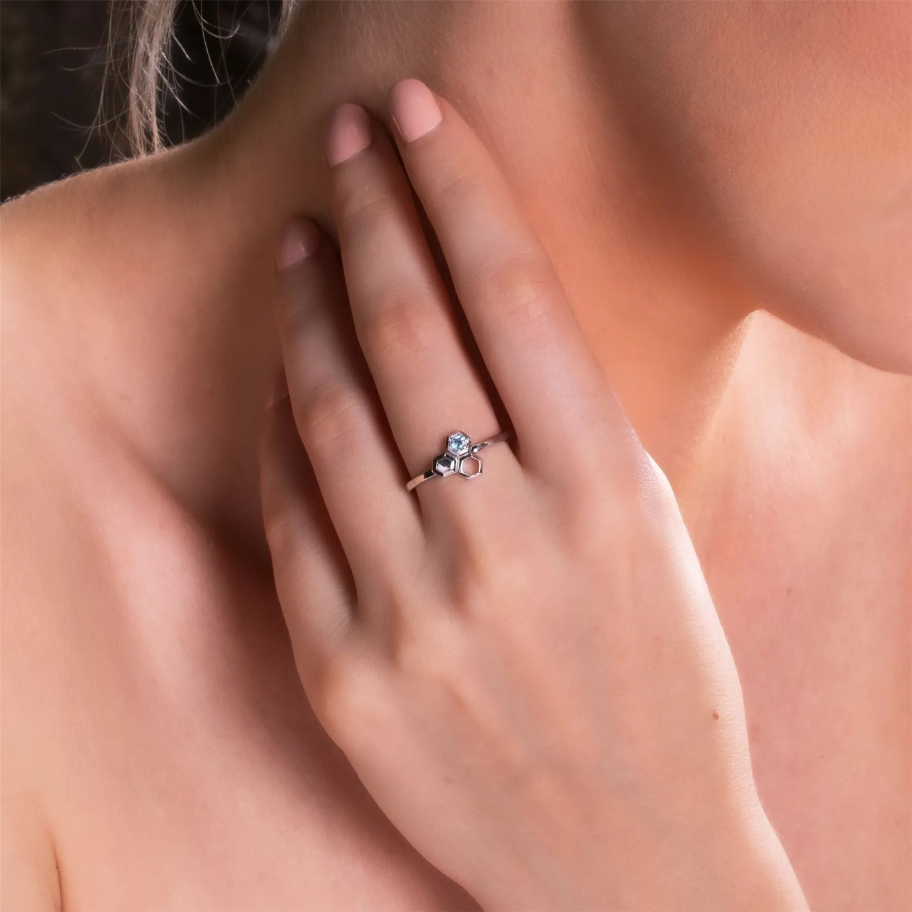 Bague Style Nids d'Abeille Argent 925 Topaz Bleu
