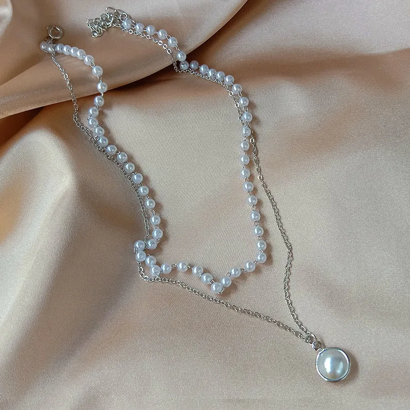 Beads Women's Neck Chain Kpop Pearl Choker Necklace Gold Color Jewelry On The Neck Pendant