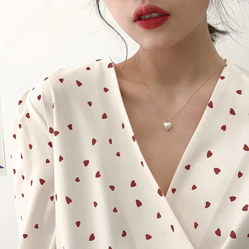Beads Women's Neck Chain Kpop Pearl Choker Necklace Gold Color Jewelry On The Neck Pendant