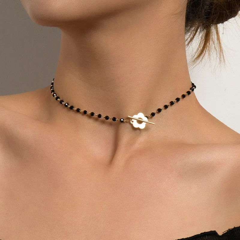 Beads Women's Neck Chain Kpop Pearl Choker Necklace Gold Color Jewelry On The Neck Pendant