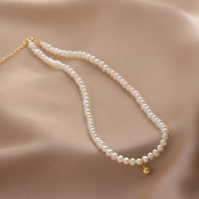 Beads Women's Neck Chain Kpop Pearl Choker Necklace Gold Color Jewelry On The Neck Pendant