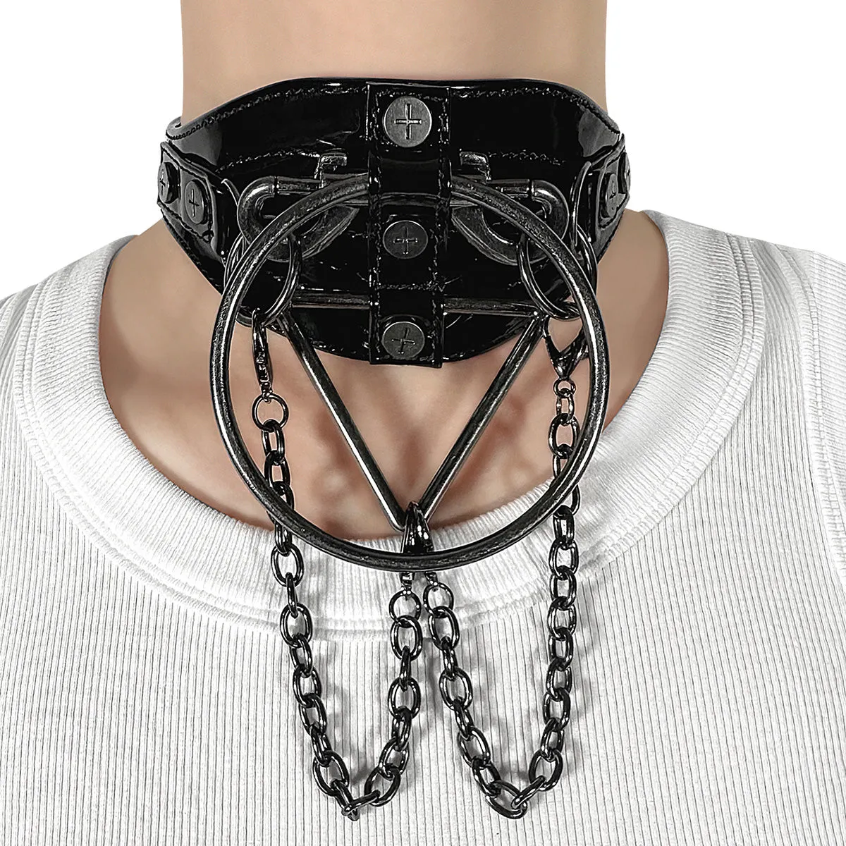 Blk Patent D-ring choker