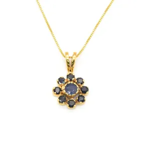 Blue Flower Gold Pendant - Natural Sapphire Necklace, Gold Sapphire Pendant