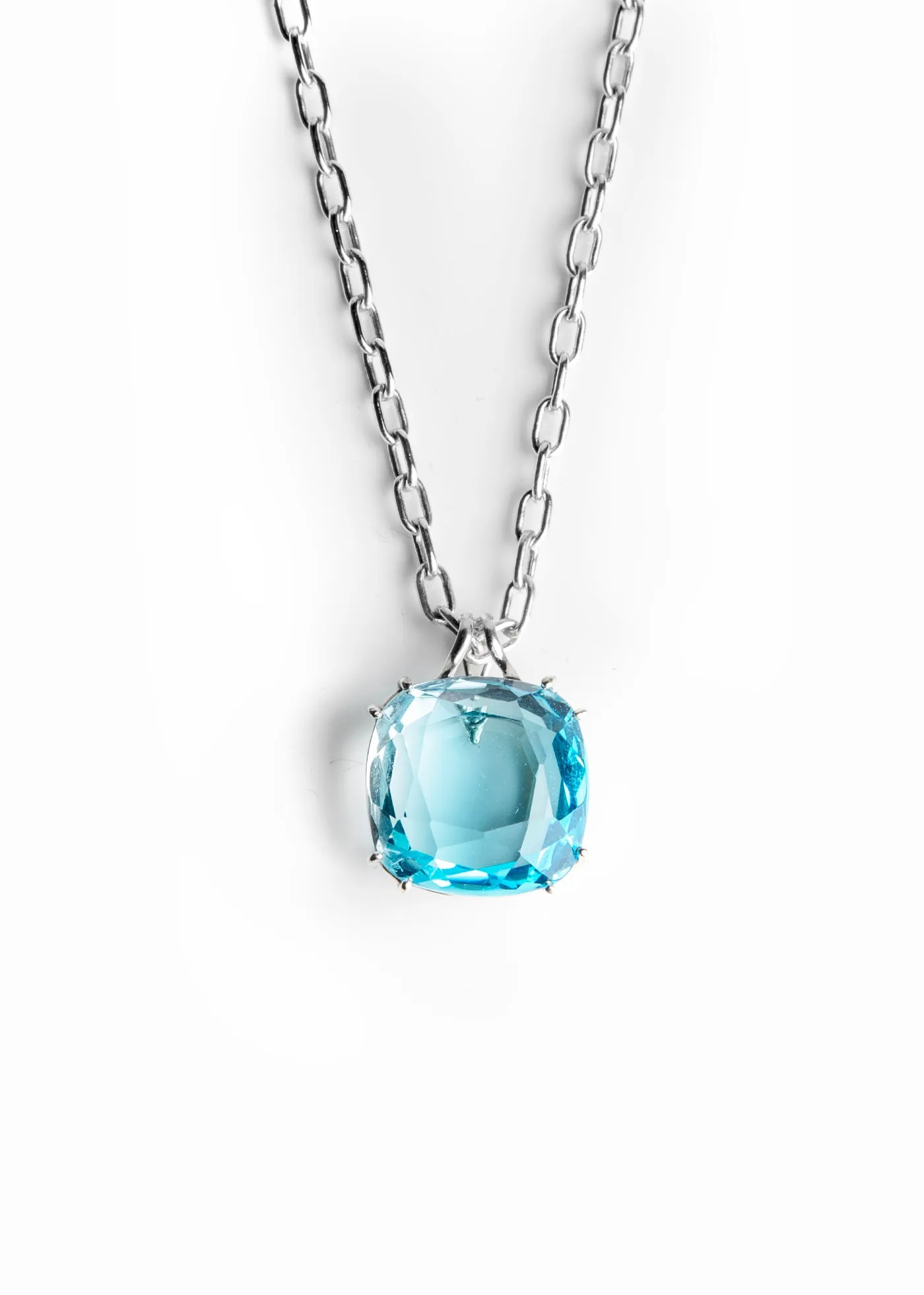 Blue Topaz Sterling Pendant, 34 Carat Cushion Cut