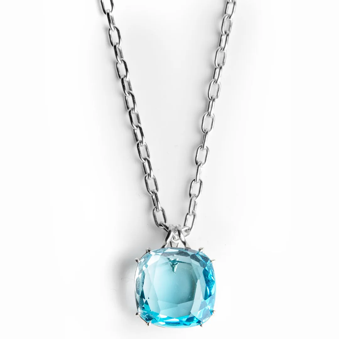 Blue Topaz Sterling Pendant, 34 Carat Cushion Cut