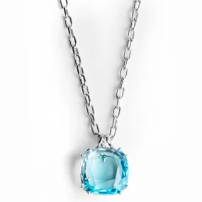 Blue Topaz Sterling Pendant, 34 Carat Cushion Cut