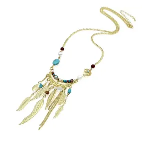 Bohemia Leaves Tassel Long Necklace For Women Golden Chain Bead Simple Necklaces & Pendants Collier Bosewin Jewelry