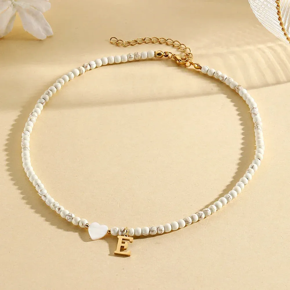 Bohemian Choker Neck Initial Necklaces with Heart Pendant