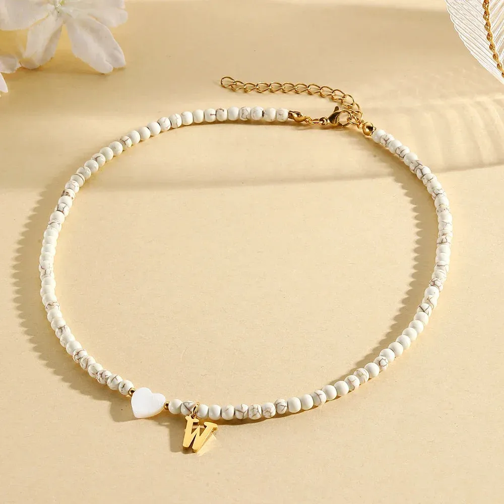 Bohemian Choker Neck Initial Necklaces with Heart Pendant
